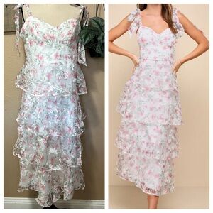 Lulus Endlessly Gorgeous White Floral Burnout Tie-Strap Midi Dress Size XL NWT